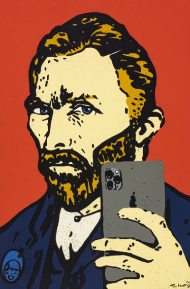 alt= Van Gogh si fa un selfie nel quadro di Tvboy